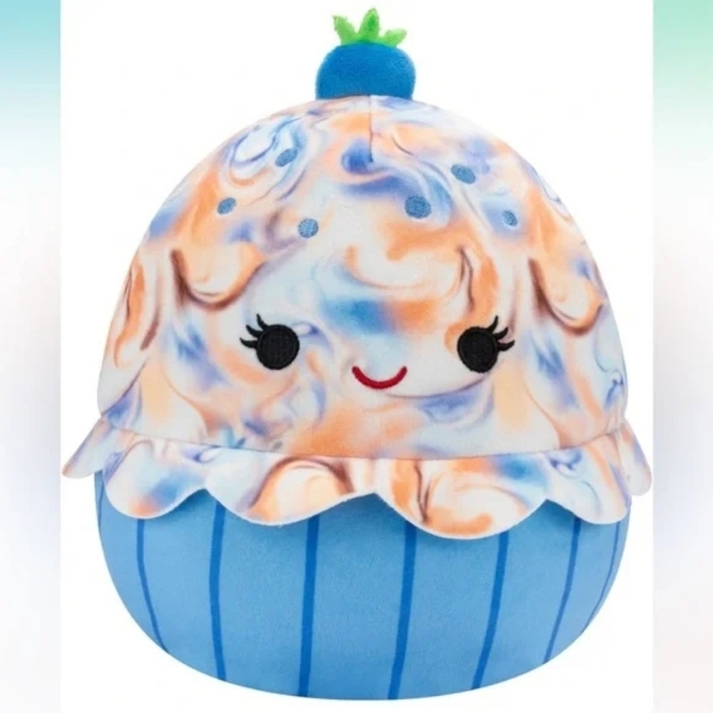 Squishmallows Blue & Orange Swirl Cupcake Plush – Cute Kawaii Dessert Stuffed An